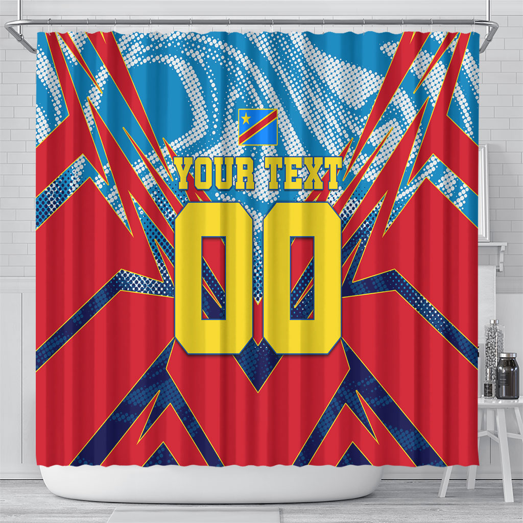 Personalized DR Congo Football Leopard Victory Shower Curtain Congolese Soccer Comic Style