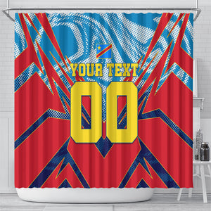 Personalized DR Congo Football Leopard Victory Shower Curtain Congolese Soccer Comic Style