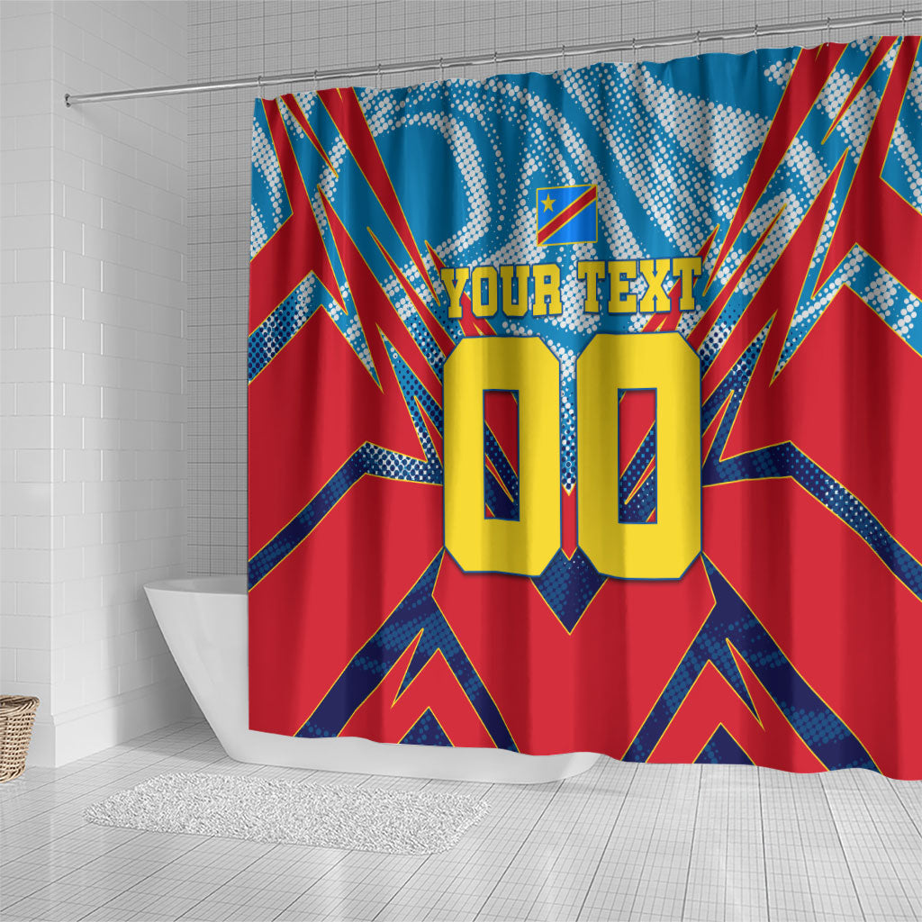 Personalized DR Congo Football Leopard Victory Shower Curtain Congolese Soccer Comic Style