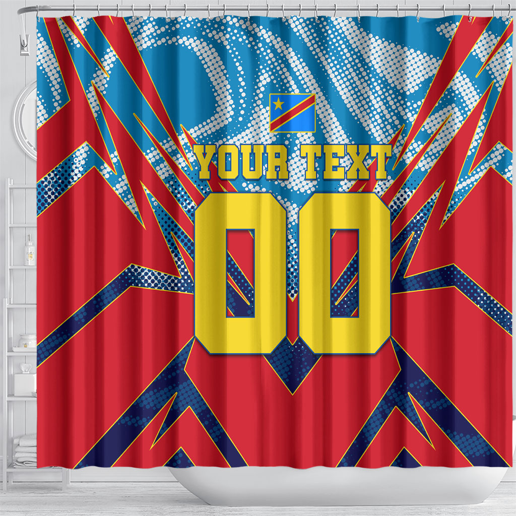 Personalized DR Congo Football Leopard Victory Shower Curtain Congolese Soccer Comic Style