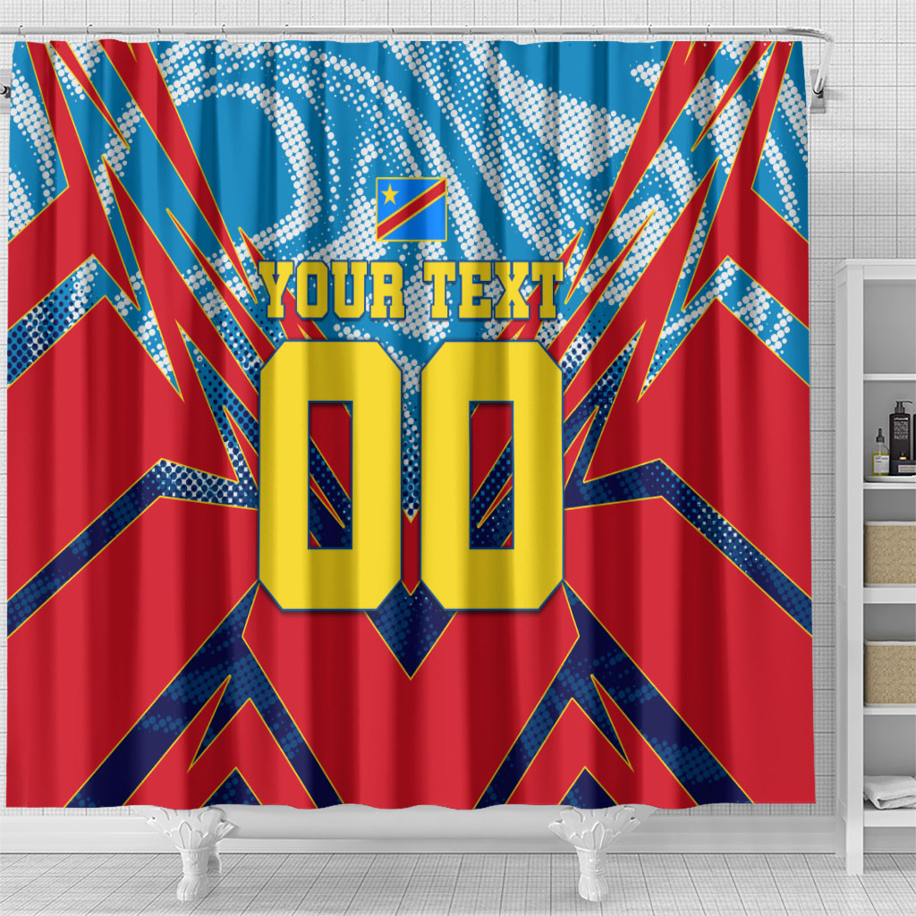 Personalized DR Congo Football Leopard Victory Shower Curtain Congolese Soccer Comic Style