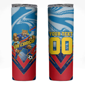 Personalized DR Congo Football Leopard Victory Skinny Tumbler Congolese Soccer Comic Style
