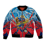 Personalized DR Congo Football Leopard Victory Sleeve Zip Bomber Jacket Congolese Soccer Comic Style