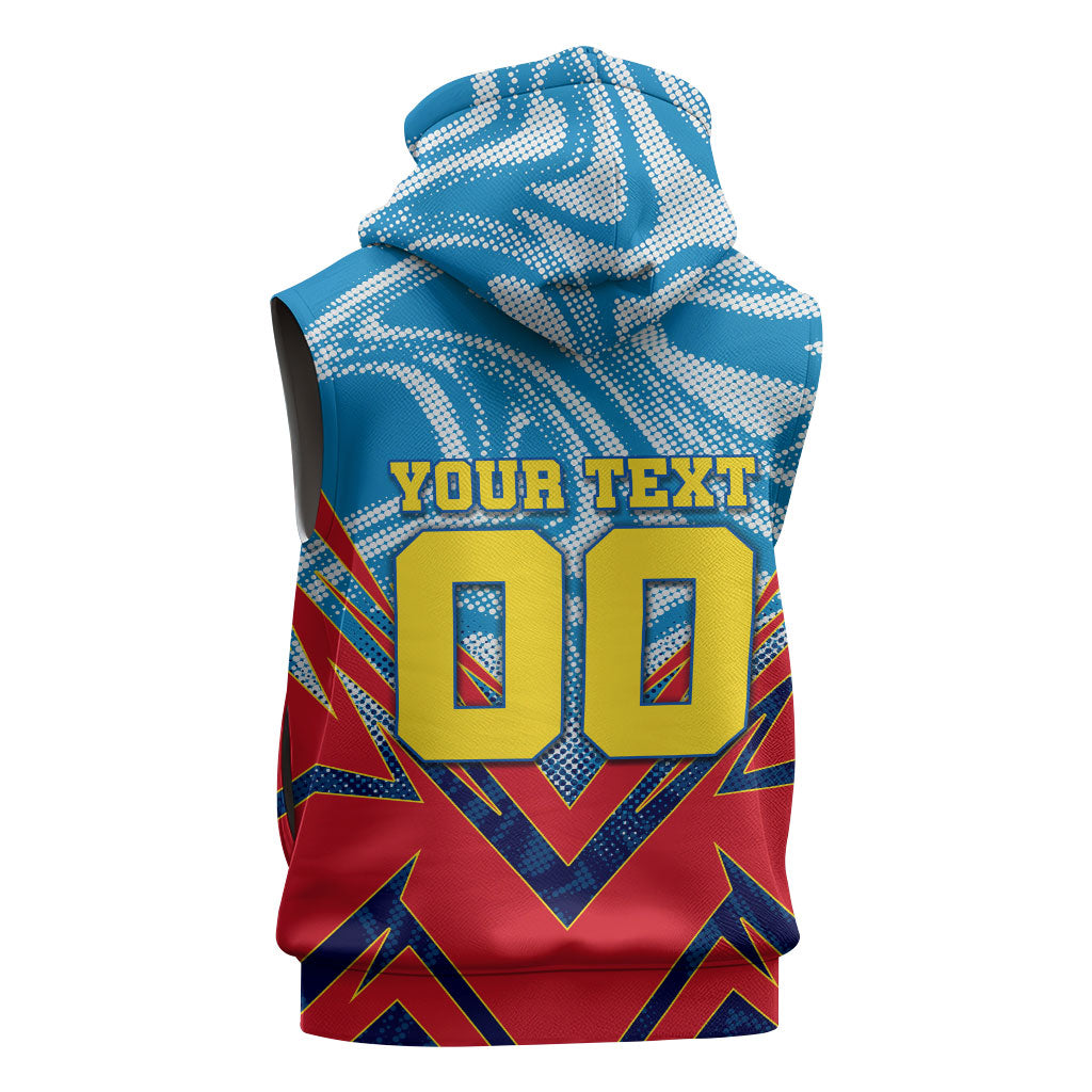 Personalized DR Congo Football Leopard Victory Sleeveless Hoodie Congolese Soccer Comic Style