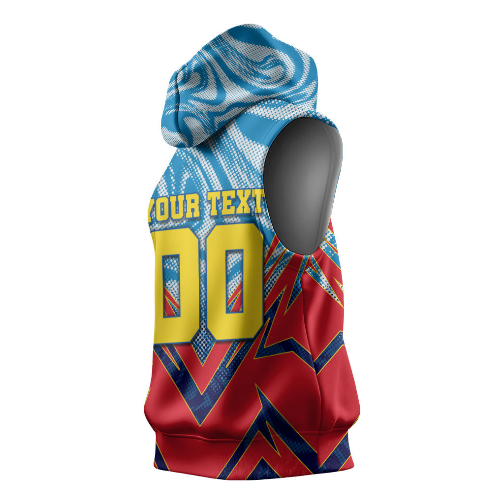 Personalized DR Congo Football Leopard Victory Sleeveless Hoodie Congolese Soccer Comic Style