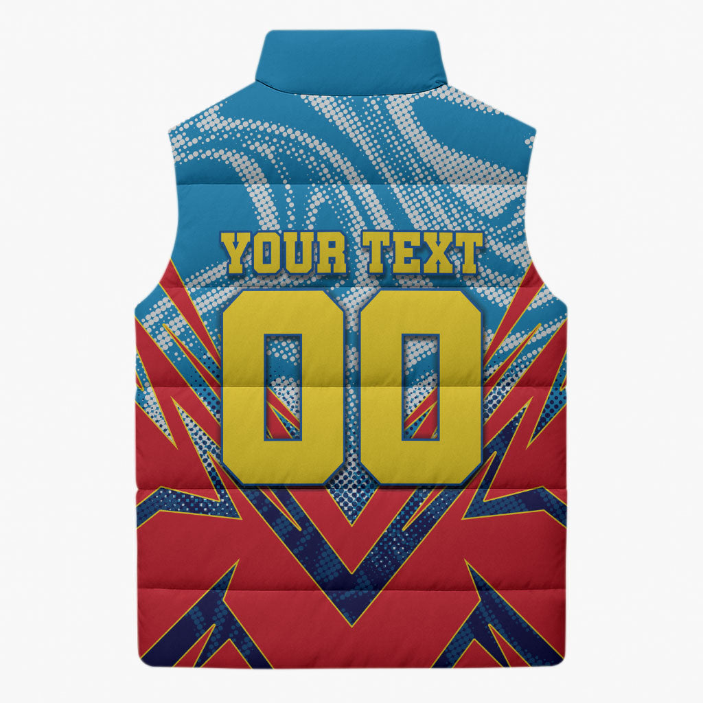 Personalized DR Congo Football Leopard Victory Sleeveless Puffer Jacket Congolese Soccer Comic Style