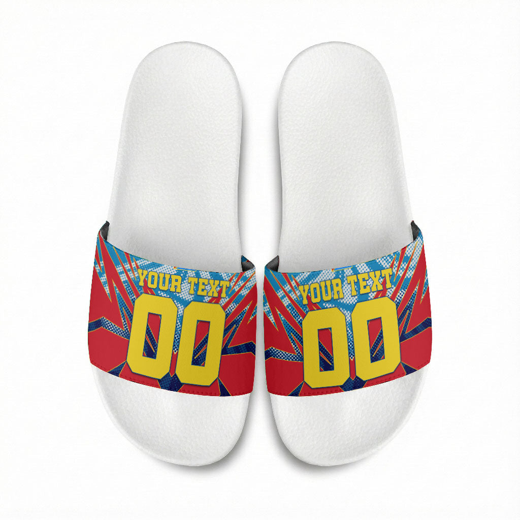 Personalized DR Congo Football Leopard Victory Slide Sandals Congolese Soccer Comic Style