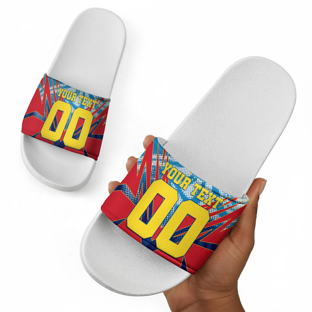 Personalized DR Congo Football Leopard Victory Slide Sandals Congolese Soccer Comic Style
