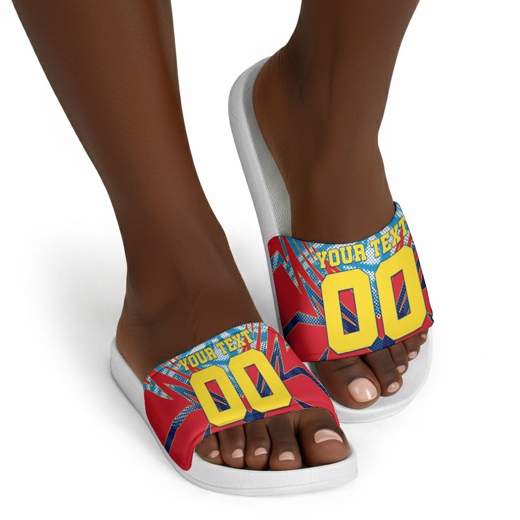 Personalized DR Congo Football Leopard Victory Slide Sandals Congolese Soccer Comic Style