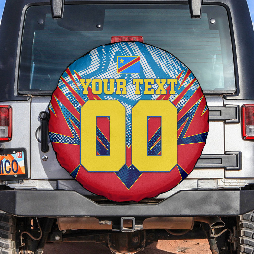 Personalized DR Congo Football Leopard Victory Spare Tire Cover Congolese Soccer Comic Style