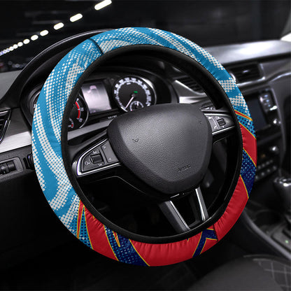 DR Congo Football Leopard Victory Steering Wheel Cover Congolese Soccer Comic Style