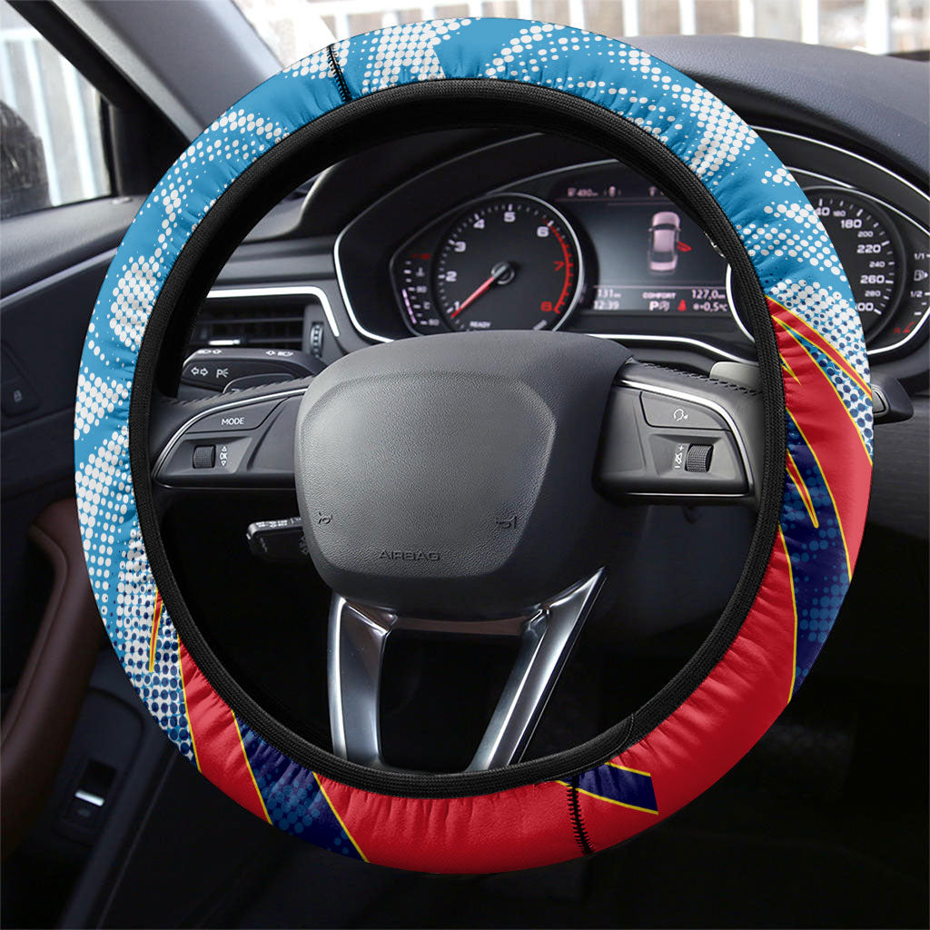 DR Congo Football Leopard Victory Steering Wheel Cover Congolese Soccer Comic Style