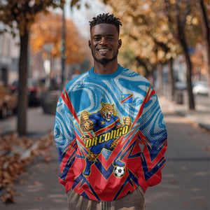 Personalized DR Congo Football Leopard Victory Sweatshirt Congolese Soccer Comic Style