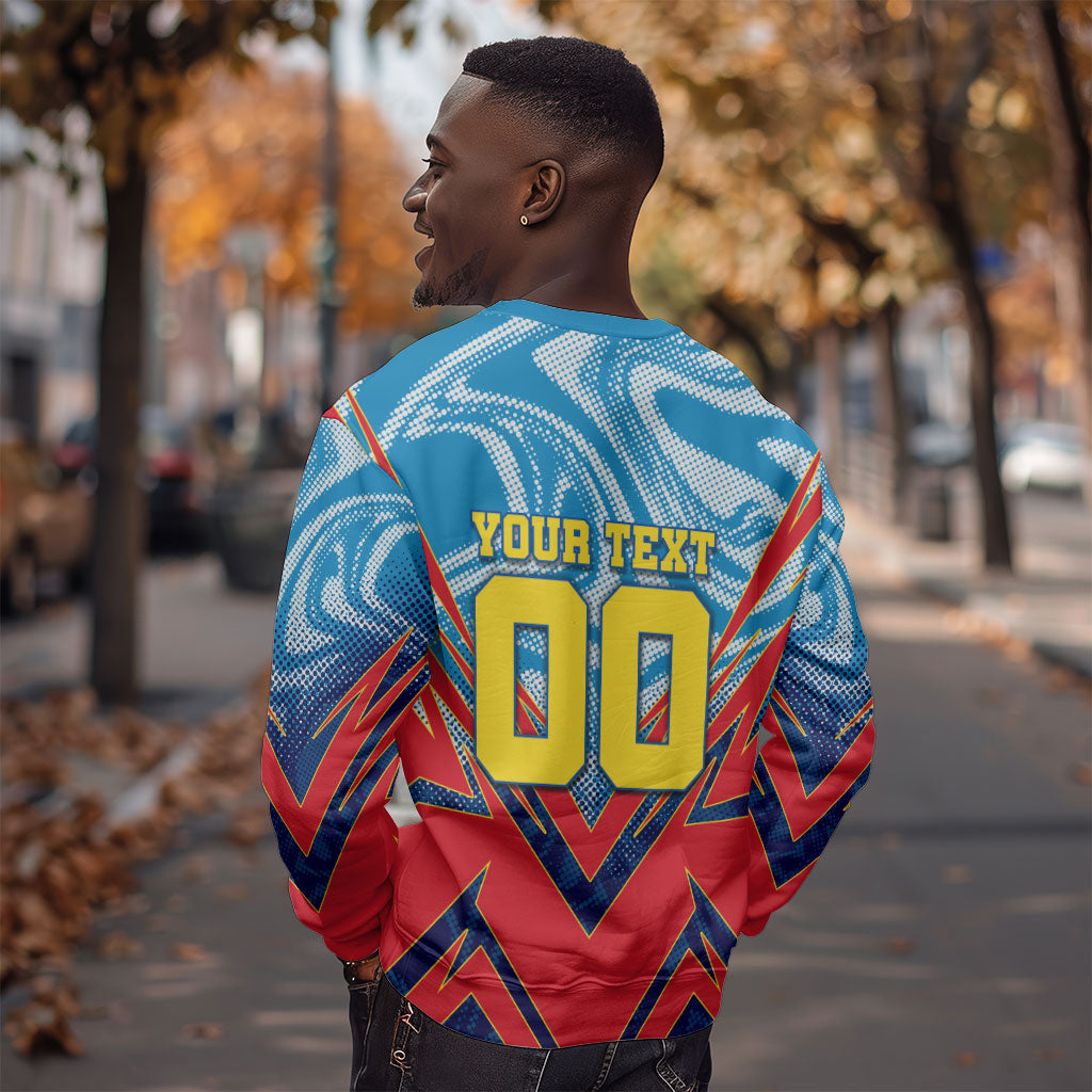 Personalized DR Congo Football Leopard Victory Sweatshirt Congolese Soccer Comic Style