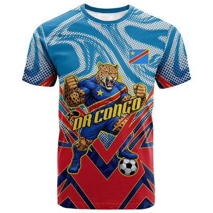 Personalized DR Congo Football Leopard Victory T shirt Congolese Soccer Comic Style