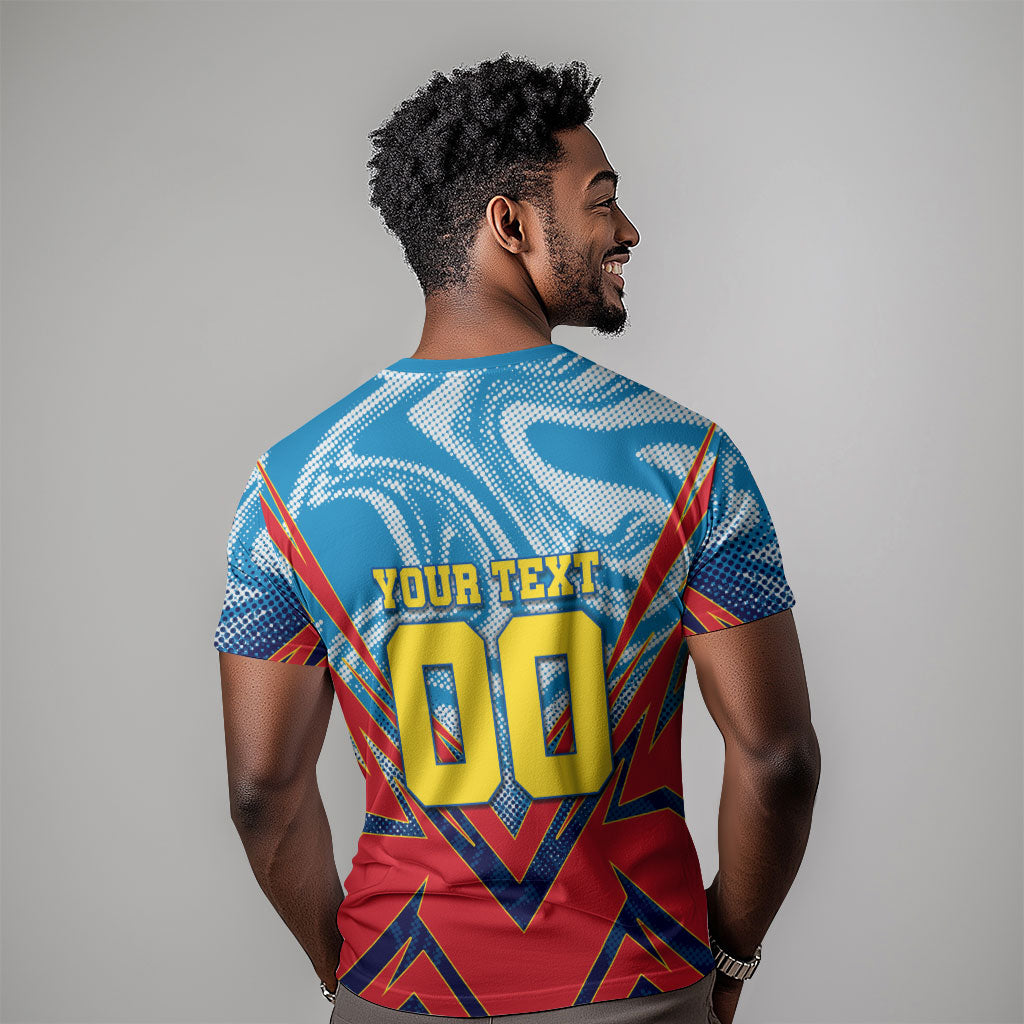 Personalized DR Congo Football Leopard Victory T shirt Congolese Soccer Comic Style
