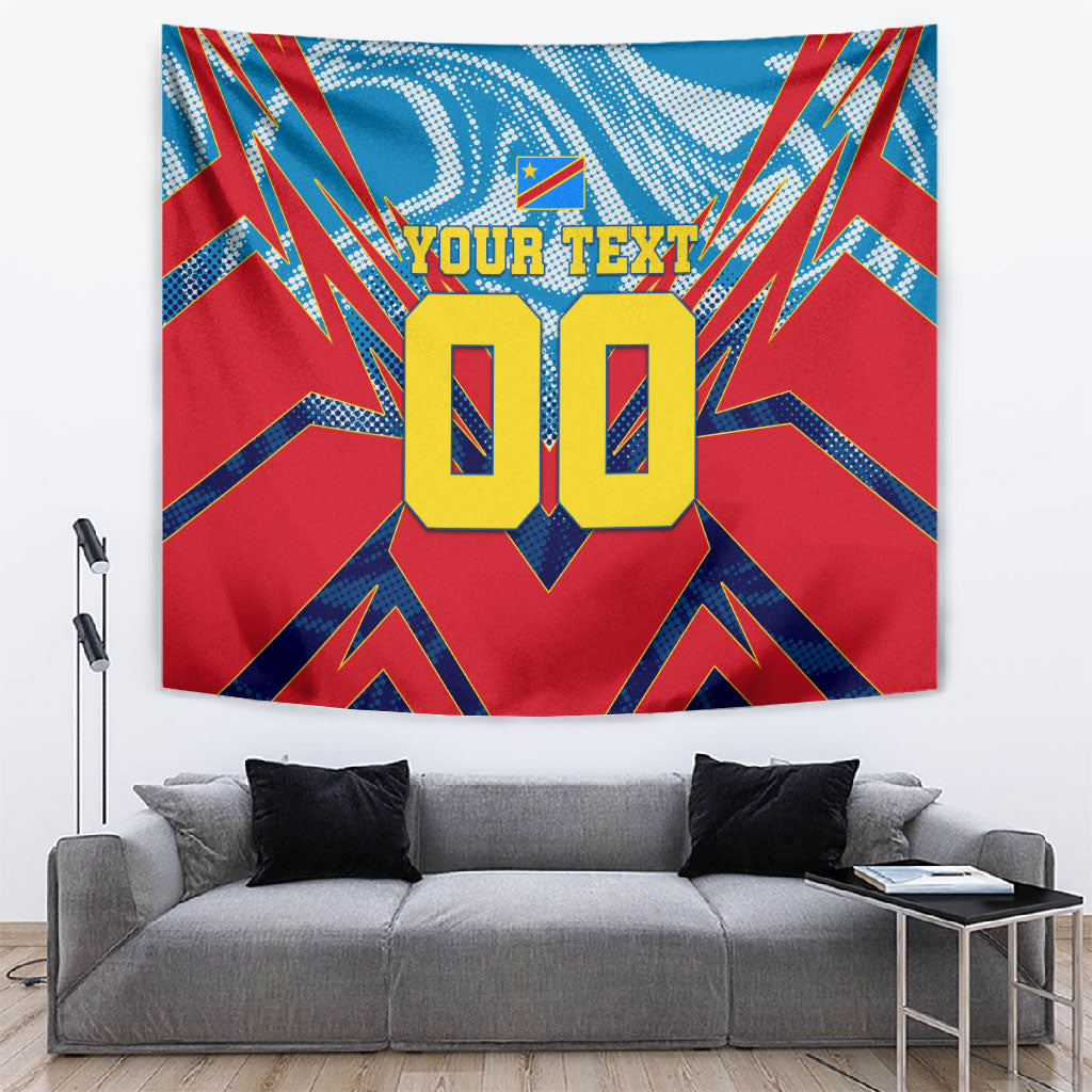 Personalized DR Congo Football Leopard Victory Tapestry Congolese Soccer Comic Style