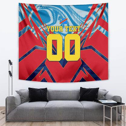 Personalized DR Congo Football Leopard Victory Tapestry Congolese Soccer Comic Style