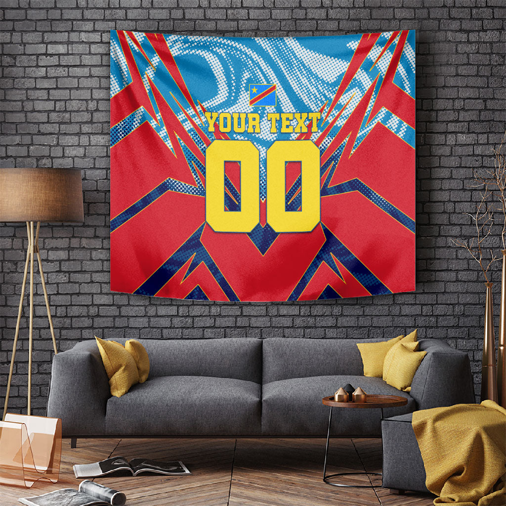 Personalized DR Congo Football Leopard Victory Tapestry Congolese Soccer Comic Style