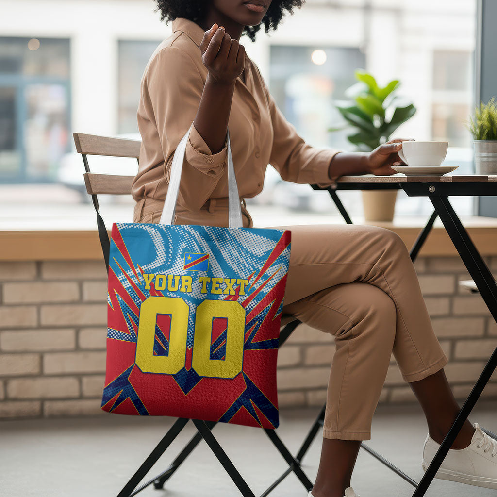 Personalized DR Congo Football Leopard Victory Tote Bag Congolese Soccer Comic Style