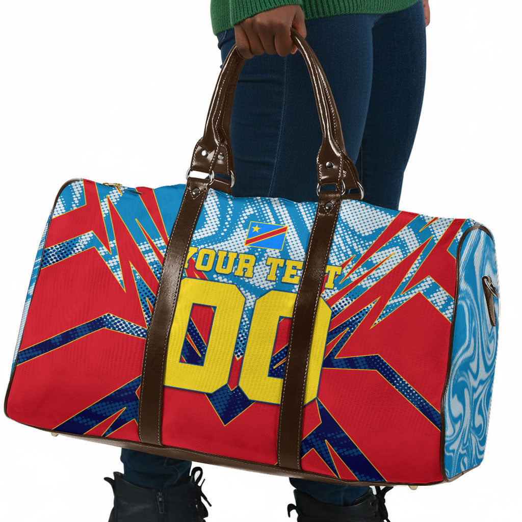 Personalized DR Congo Football Leopard Victory Travel Bag Congolese Soccer Comic Style