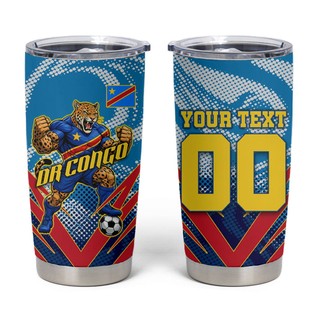 Personalized DR Congo Football Leopard Victory Tumbler Cup Congolese Soccer Comic Style