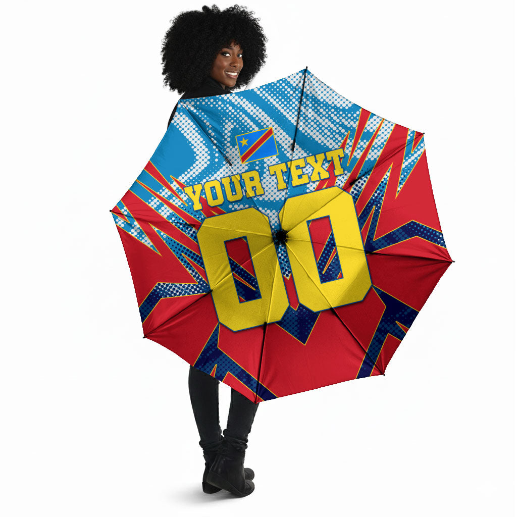 Personalized DR Congo Football Leopard Victory Umbrella Congolese Soccer Comic Style