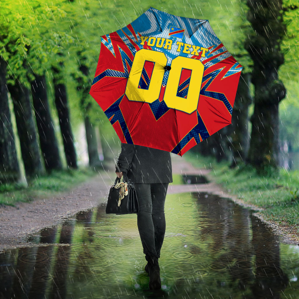 Personalized DR Congo Football Leopard Victory Umbrella Congolese Soccer Comic Style