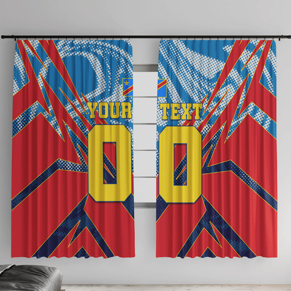 Personalized DR Congo Football Leopard Victory Window Curtain Congolese Soccer Comic Style