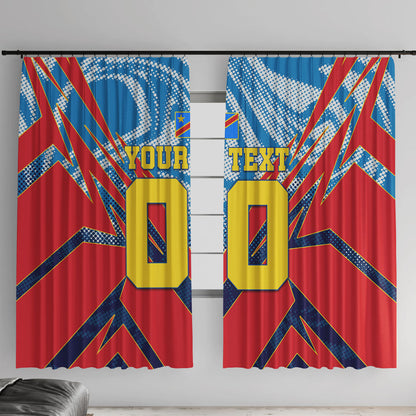 Personalized DR Congo Football Leopard Victory Window Curtain Congolese Soccer Comic Style