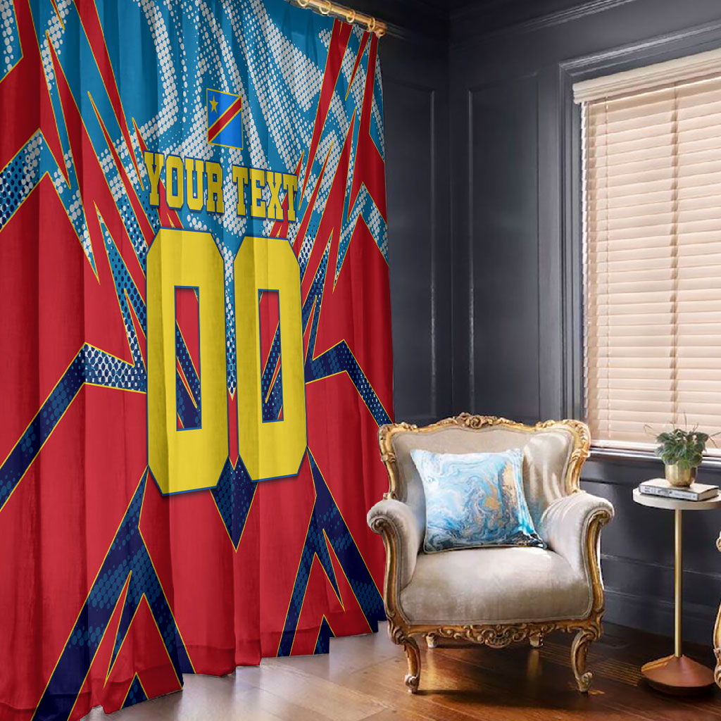 Personalized DR Congo Football Leopard Victory Window Curtain Congolese Soccer Comic Style