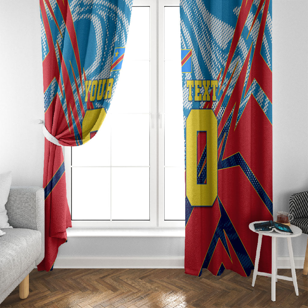 Personalized DR Congo Football Leopard Victory Window Curtain Congolese Soccer Comic Style