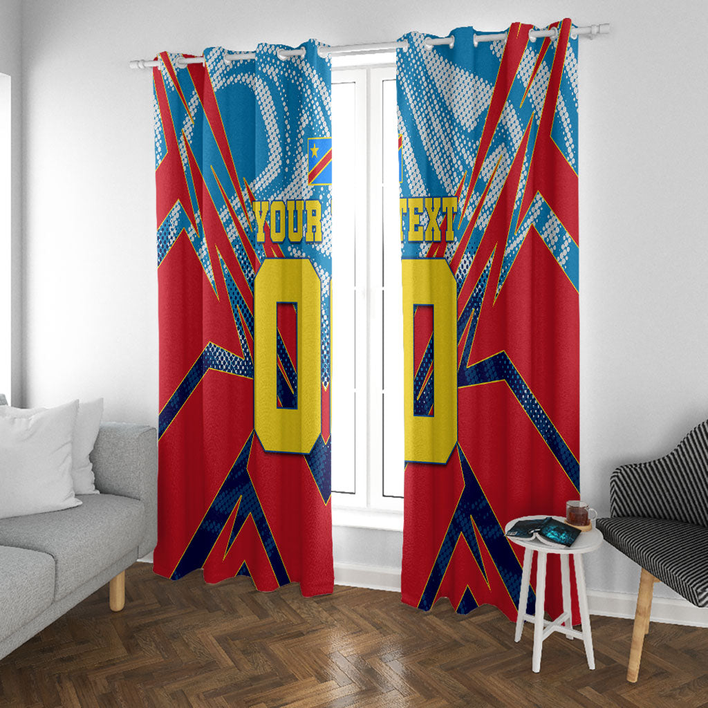 Personalized DR Congo Football Leopard Victory Window Curtain Congolese Soccer Comic Style