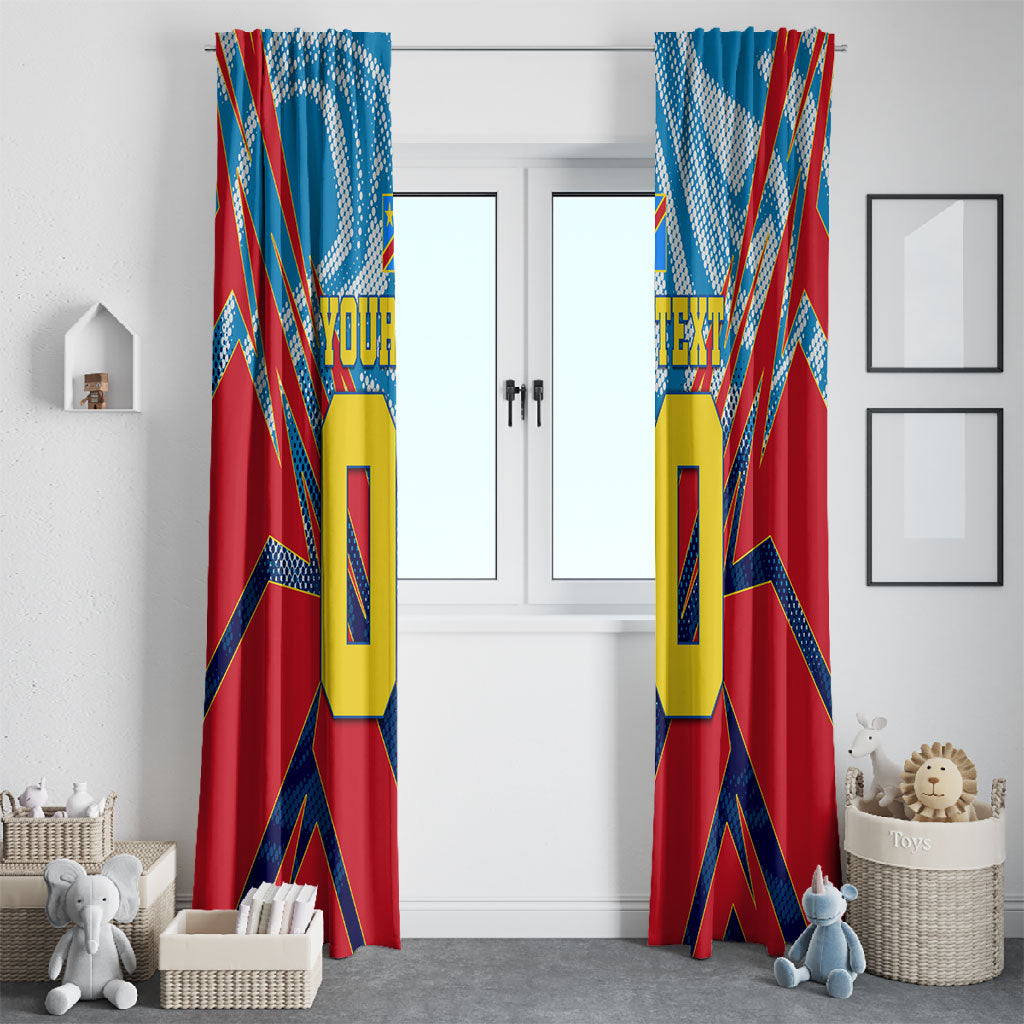 Personalized DR Congo Football Leopard Victory Window Curtain Congolese Soccer Comic Style