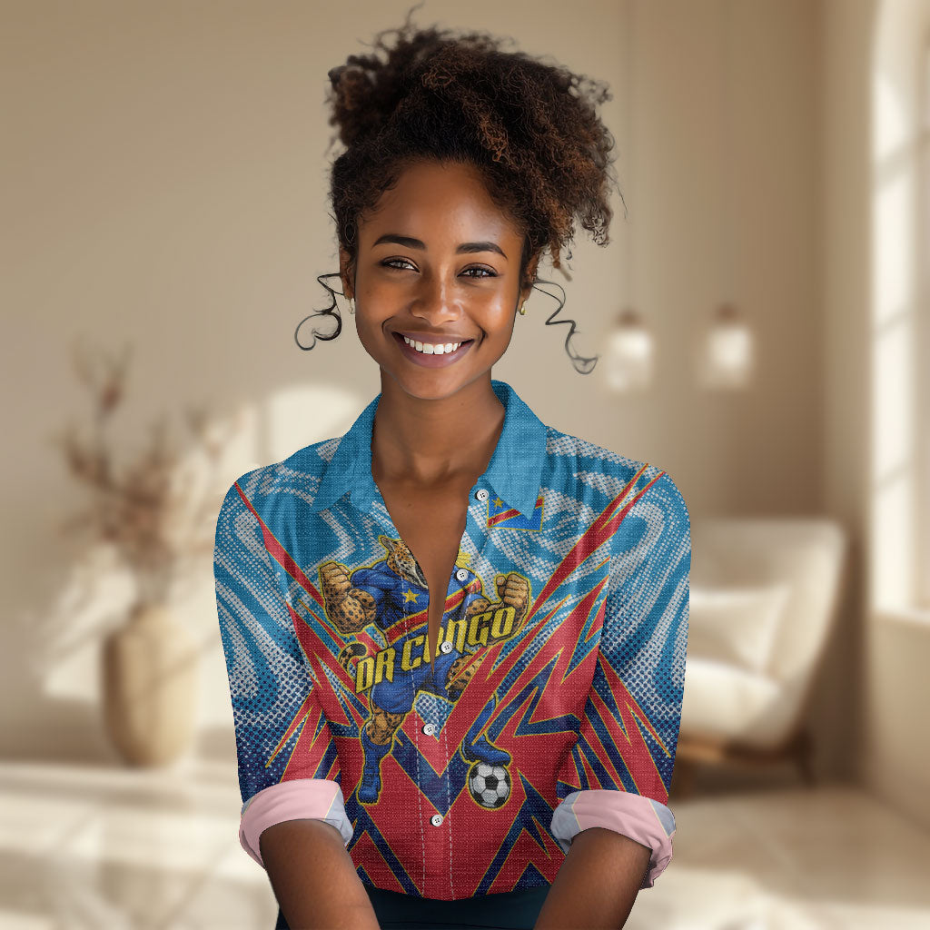 Personalized DR Congo Football Leopard Victory Women Casual Shirt Congolese Soccer Comic Style