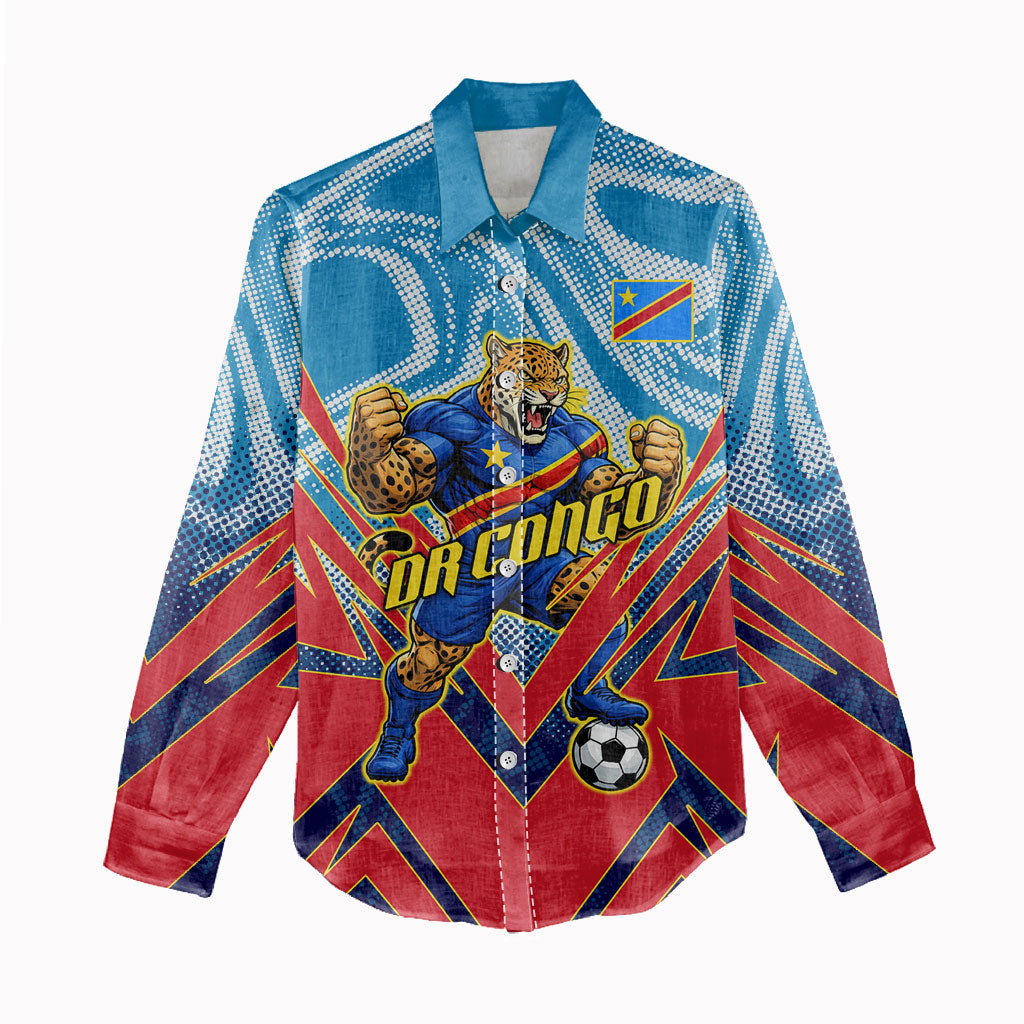 Personalized DR Congo Football Leopard Victory Women Casual Shirt Congolese Soccer Comic Style