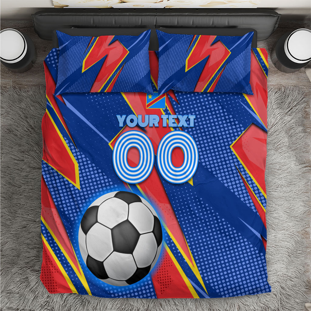 Personalized DR Congo Football Leopard GOAL Bedding Set Congolese Football Champion - Dynamic Halftone Soccer Style