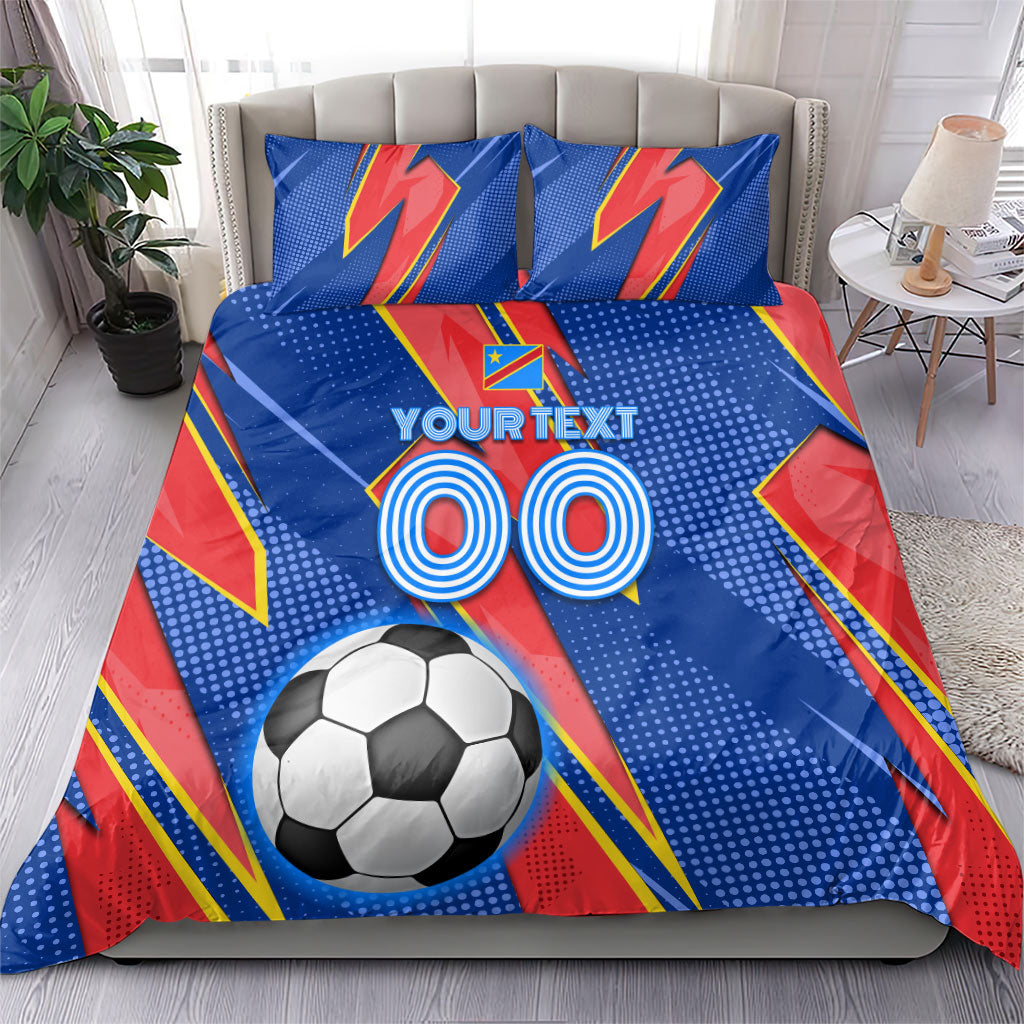Personalized DR Congo Football Leopard GOAL Bedding Set Congolese Football Champion - Dynamic Halftone Soccer Style