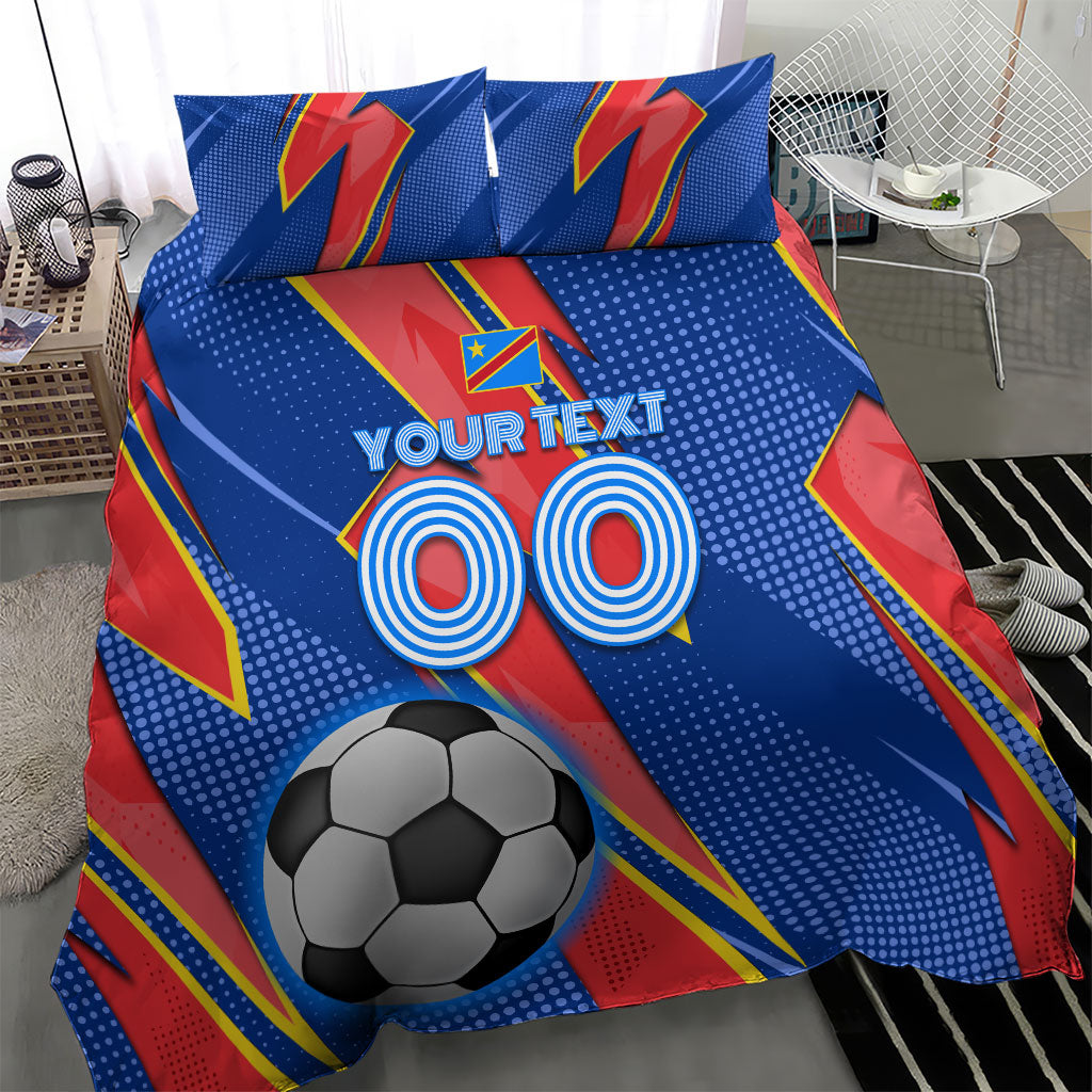 Personalized DR Congo Football Leopard GOAL Bedding Set Congolese Football Champion - Dynamic Halftone Soccer Style