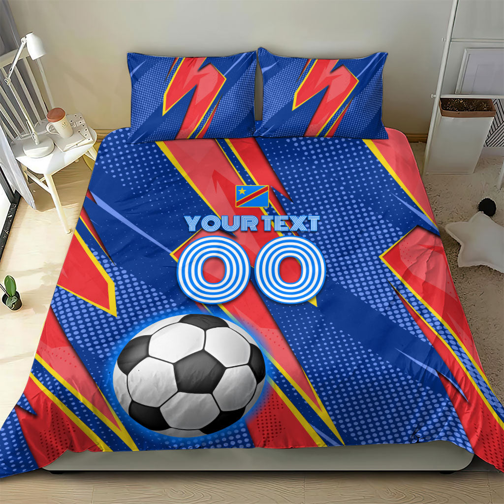 Personalized DR Congo Football Leopard GOAL Bedding Set Congolese Football Champion - Dynamic Halftone Soccer Style