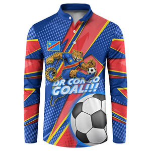 Personalized DR Congo Football Leopard GOAL Button Sweatshirt Congolese Football Champion - Dynamic Halftone Soccer Style