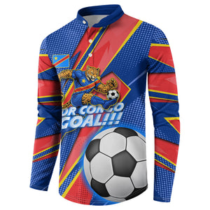 Personalized DR Congo Football Leopard GOAL Button Sweatshirt Congolese Football Champion - Dynamic Halftone Soccer Style