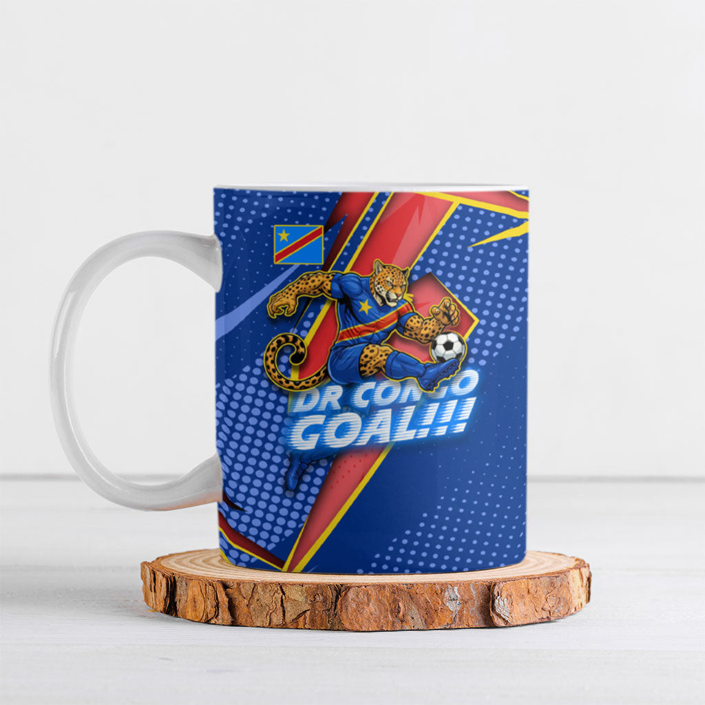 Personalized DR Congo Football Leopard GOAL Ceramic Mug Congolese Football Champion - Dynamic Halftone Soccer Style
