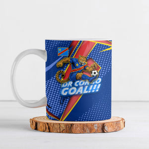 Personalized DR Congo Football Leopard GOAL Ceramic Mug Congolese Football Champion - Dynamic Halftone Soccer Style