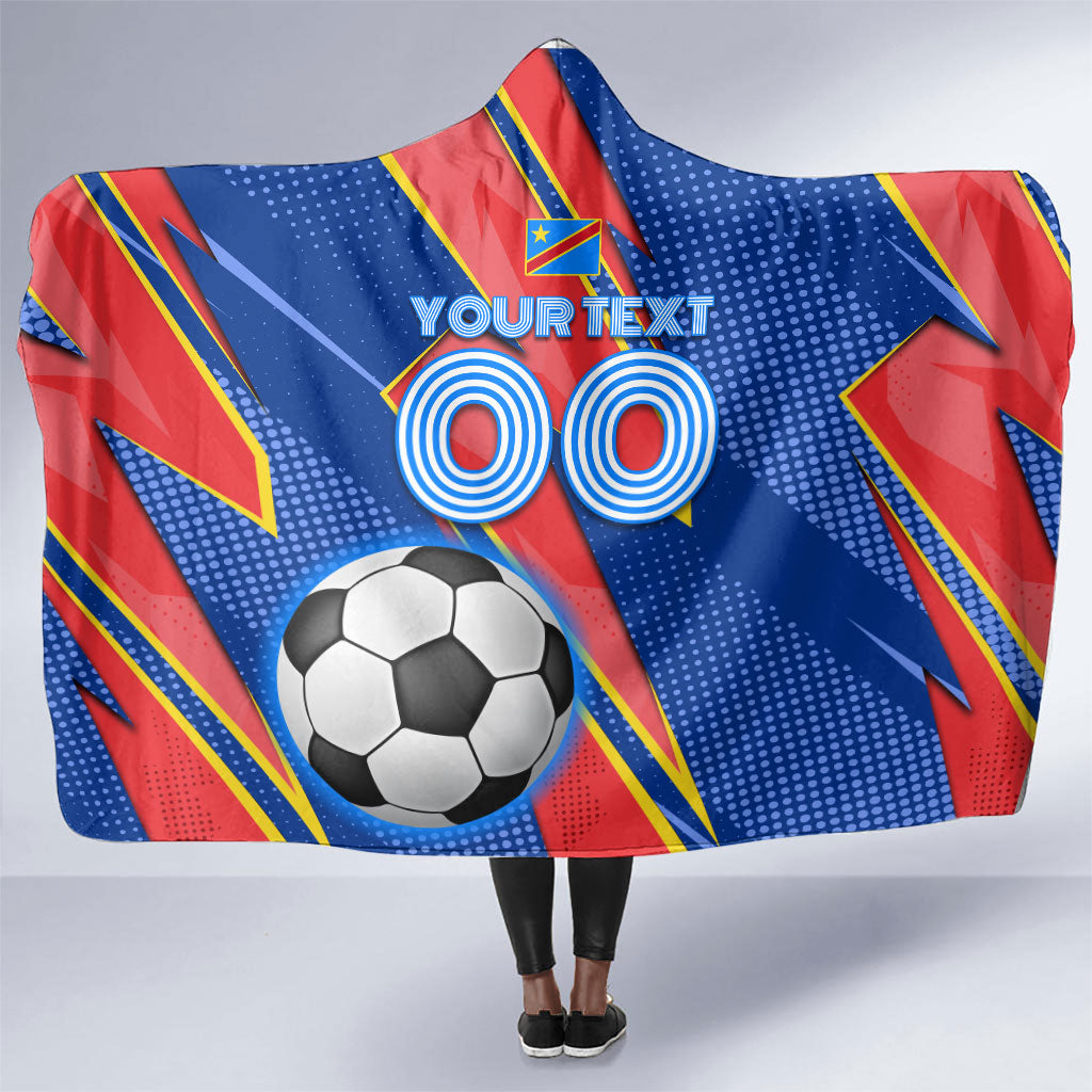 Personalized DR Congo Football Leopard GOAL Hooded Blanket Congolese Football Champion - Dynamic Halftone Soccer Style