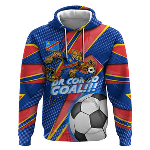 Personalized DR Congo Football Leopard GOAL Hoodie Congolese Football Champion - Dynamic Halftone Soccer Style