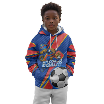 Personalized DR Congo Football Leopard GOAL Kid Hoodie Congolese Football Champion - Dynamic Halftone Soccer Style