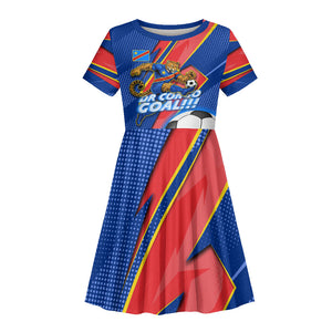 Personalized DR Congo Football Leopard GOAL Kid Short Sleeve Dress Congolese Football Champion - Dynamic Halftone Soccer Style