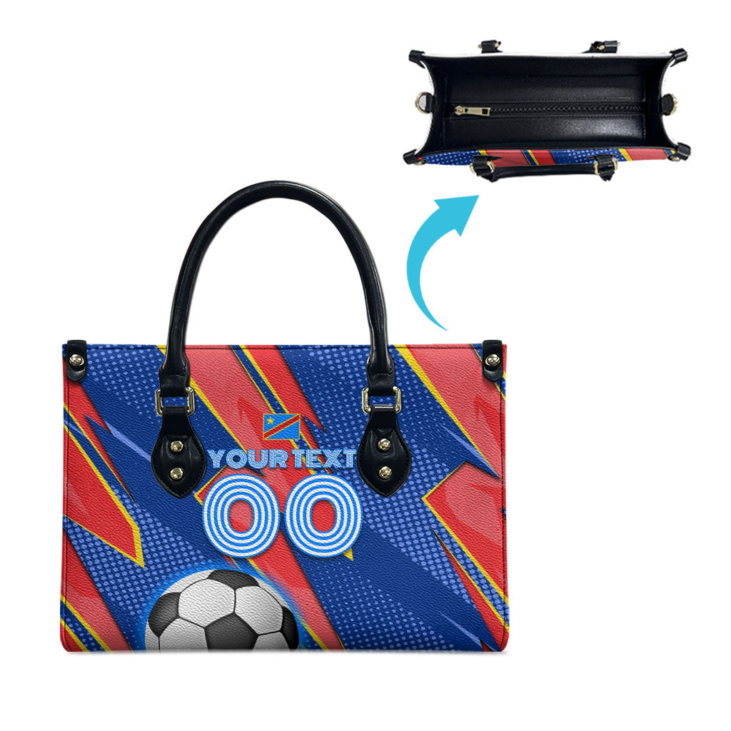 Personalized DR Congo Football Leopard GOAL Leather Bag Congolese Football Champion - Dynamic Halftone Soccer Style