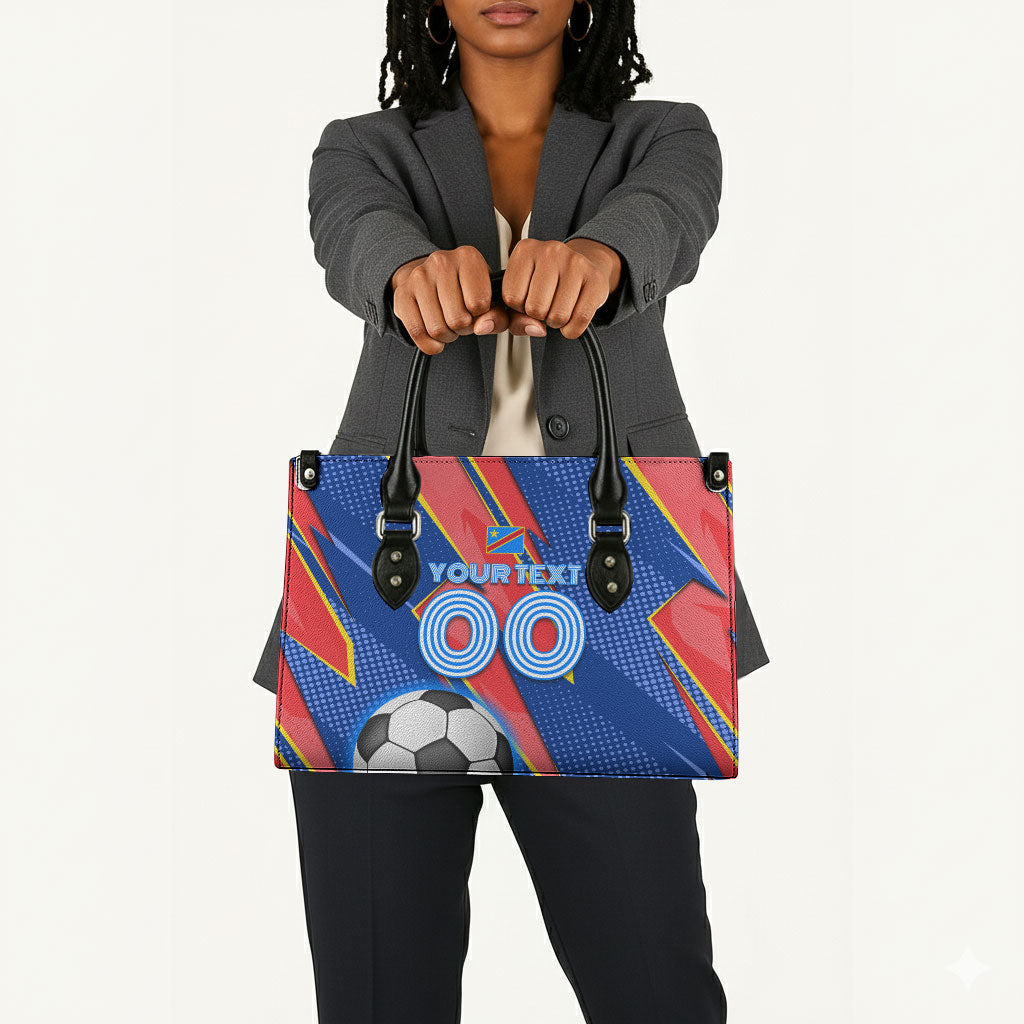 Personalized DR Congo Football Leopard GOAL Leather Bag Congolese Football Champion - Dynamic Halftone Soccer Style